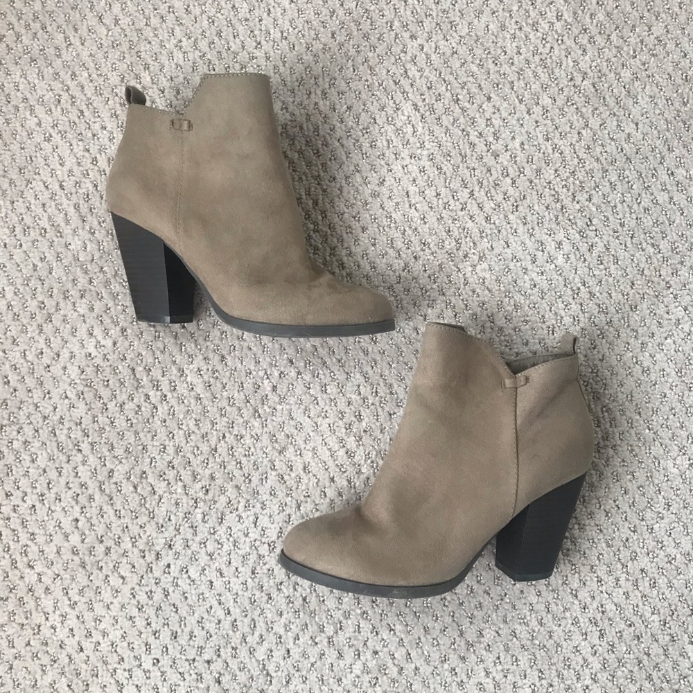 Call It Spring “Suede” Taupe Gray Ankle Booties